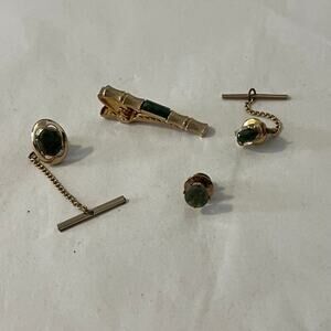 Tie Tacks Jade Yellow Gold plated tie tacks and lapel pin